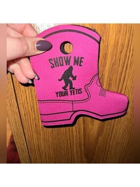 Show Me Your Yetis Boot Slide-On Can Cooler Pink Reusable Sleeve